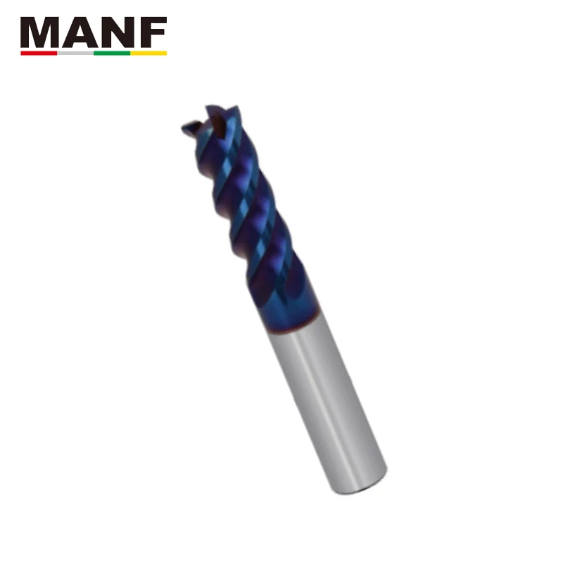 MANF 4 Flute HRC65 4mm 5mm 6mm 8mm Blue Nano Tungsten Steel End Mill Milling Cutter Tungsten Cobalt Alloy TiAIN End Mills