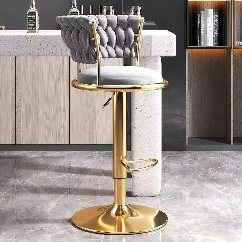 Cadeira de bar luxuosa moderna, móveis de balcão, metal, veludo, giratória, couro, ouro alto, restaurante, uso, banco de bar dourado