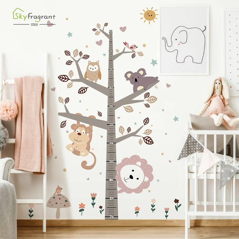 Child Height Stickers Creative Wall Sticker Cartoon Animals Bedroom Wall Decor Home Decor Self-adhesive Kids Room Decoration