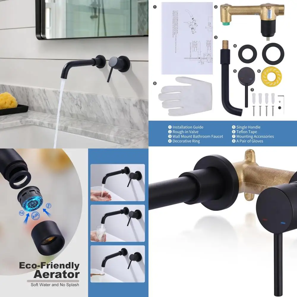 

Matte Black Wall-Mounted Single Handle Faucet with Included Rough-in Valve for Bathroom Sink