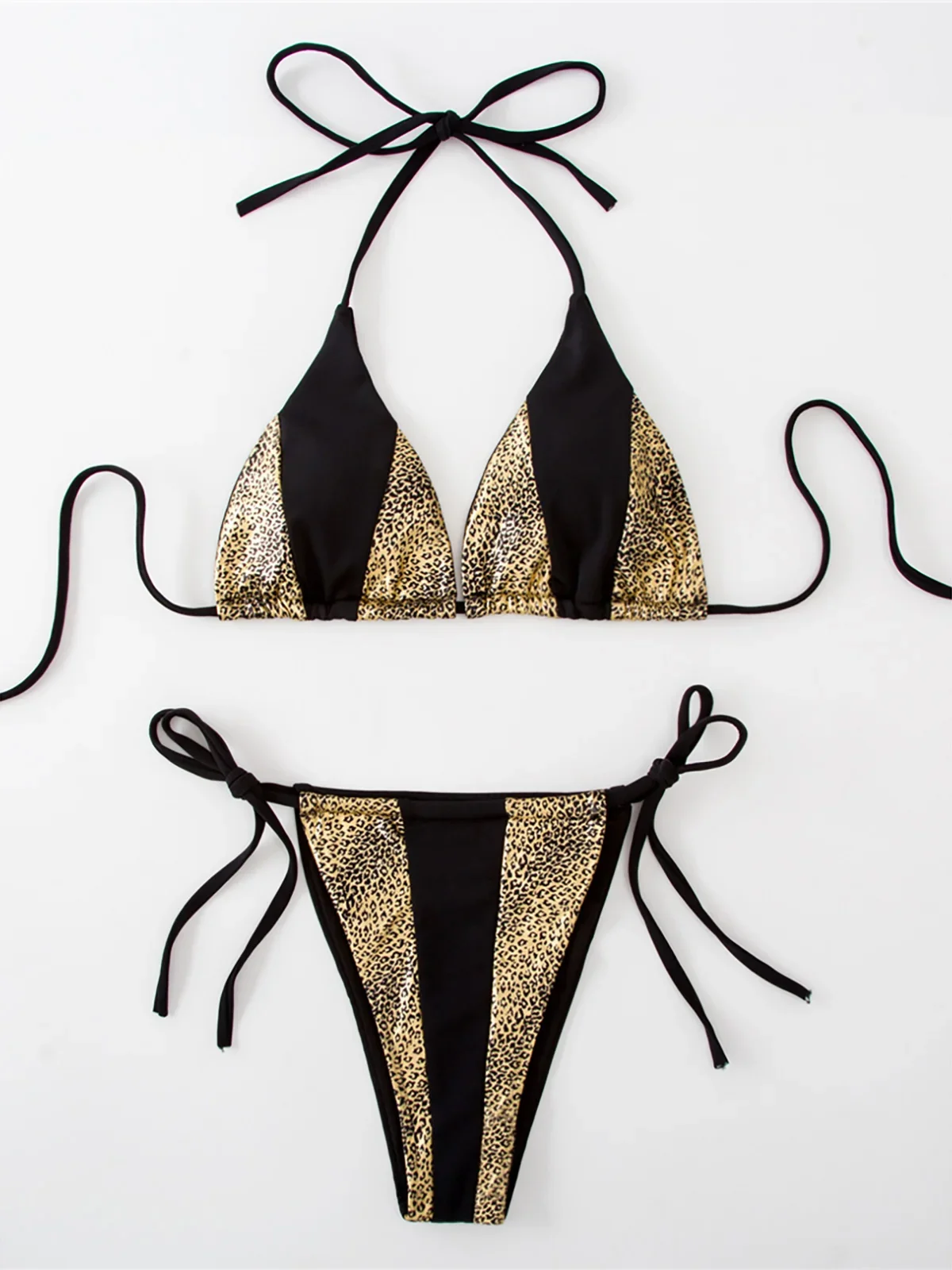 Splicing Halter บิกินี่ผู้หญิงชุดว่ายน้ําชุดว่ายน้ําหญิงชุดว่ายน้ําบิกินี่สองชิ้น Strappy สูงตัดขา Bather ชุดว่ายน้ําว่ายน้ํา K5240