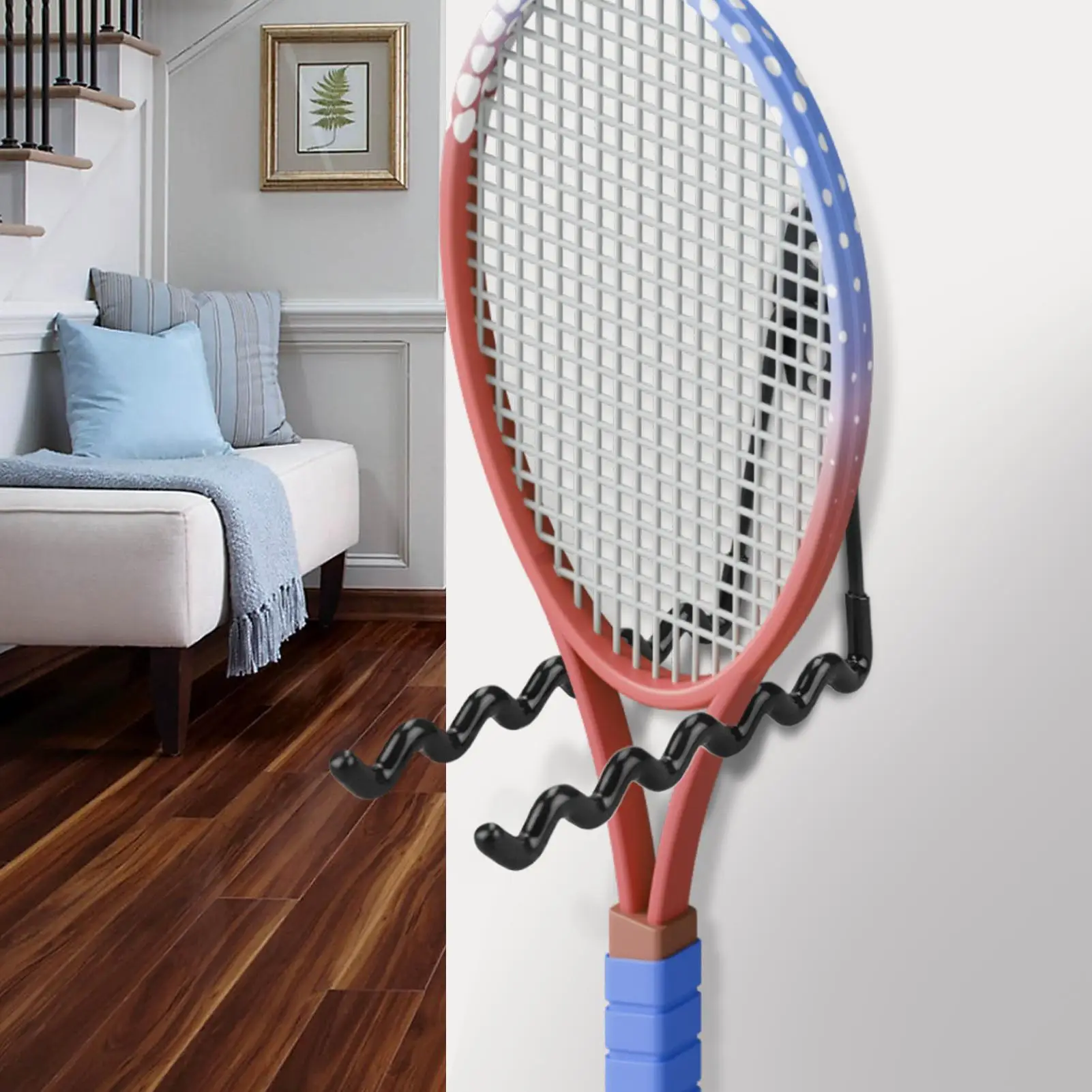 1pc Metal Tennis Racket Holder Holds 6 Racquets Steel Hooks Display Rack Wall Hook Paddle Holder Tool Organizer for Home Gym