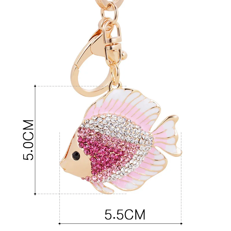 Chic Fish Shape KeyChains Rings Holder Exquisite Crystal Goldfish Bag Pendant For Car Rhinestone Keyrings KeyChains K267