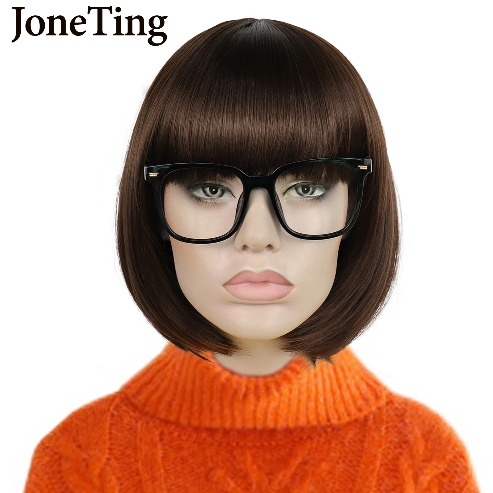 

JT Synthetic Women's Straight Short Bob Wig with Bangs Heat Resistant Fiber Men's Black Curly Cosplay Wig Full Machine Made Hair