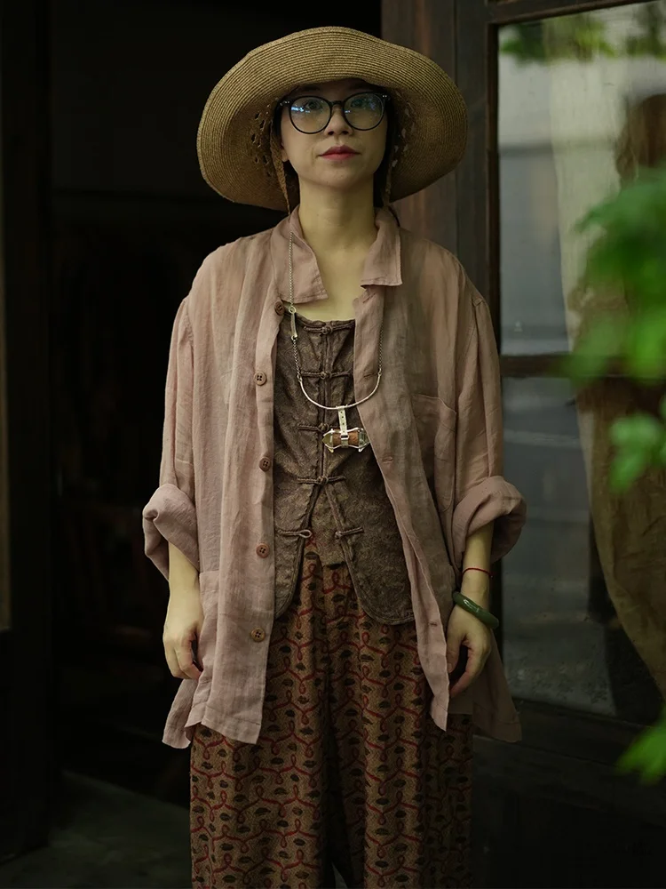 

Cloud Mist Оригинальный дизайн в стиле ретро, художественный льняной и шелковый жакет с длинными рукавами, повседневный, свободного кроя, приятный для кожи, дышащий.