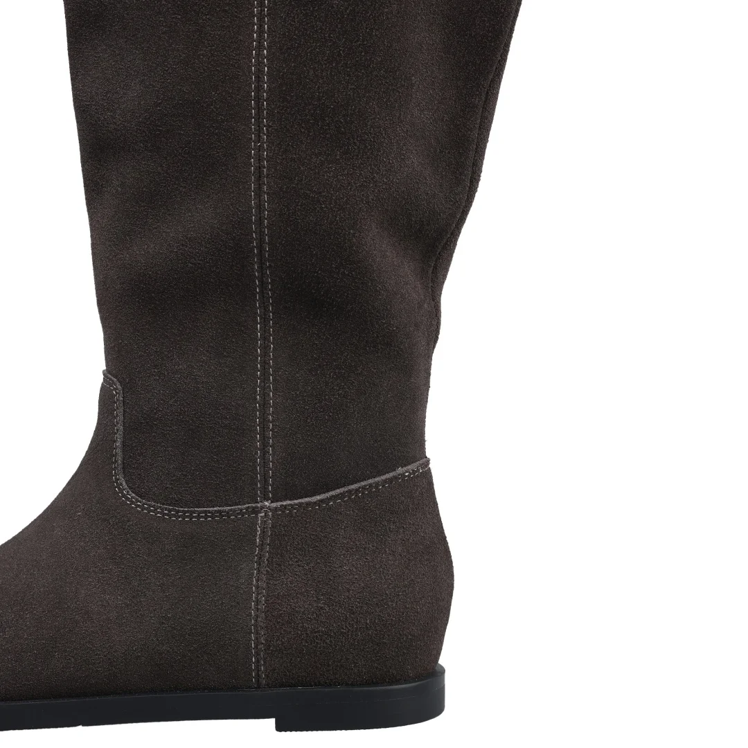 Danxuefei المرأة جلد الغزال الطبيعي جولة تو الانزلاق على الخريف حذاء برقبة للركبة جودة عالية لينة مريحة أحذية طويلة غير رسمية