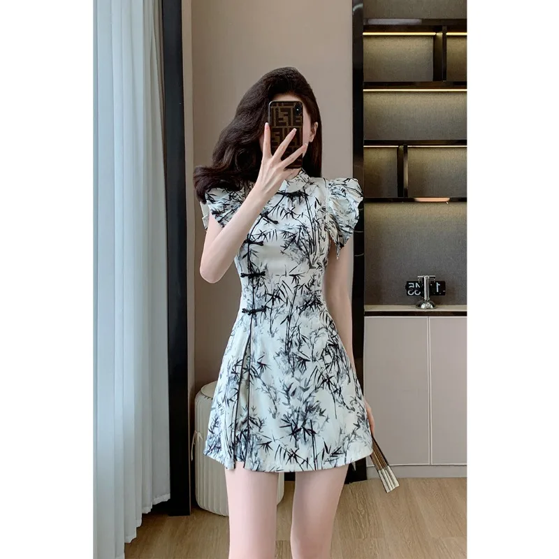 

Summer new Chinese temperament suit, national tide style top, casual shorts, improved skirt, two-piece set
