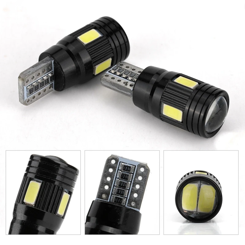 4Pcs Car Canbus T10 LED Light 5730 6Smd Error Free 12V Bulbs W5W 168 194 Lens 6000K