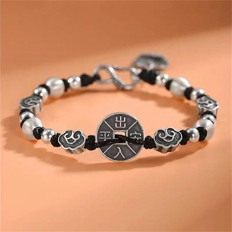 New Arrival Auspicious Clouds Lotus Leaf Bracelet For Men Jewelry Retro Coin Transport Bead Rope Bracelet Male Birthday Gift