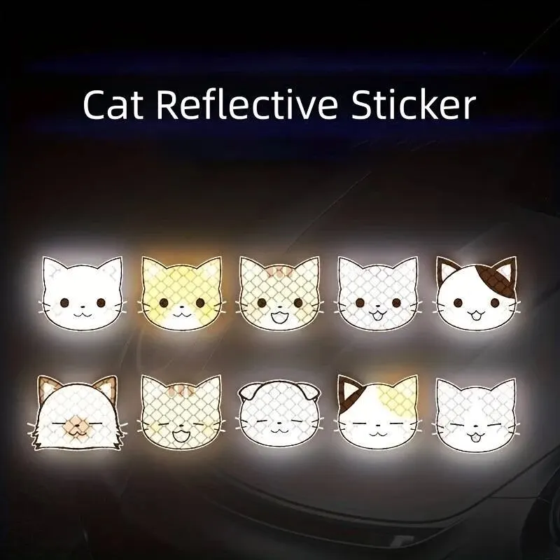 10pcs Cartoon Cat Reflective Stickers For Electric Vehicle Decoration Scratch Blocking Decorative Stickers Cute Helmet Stickers