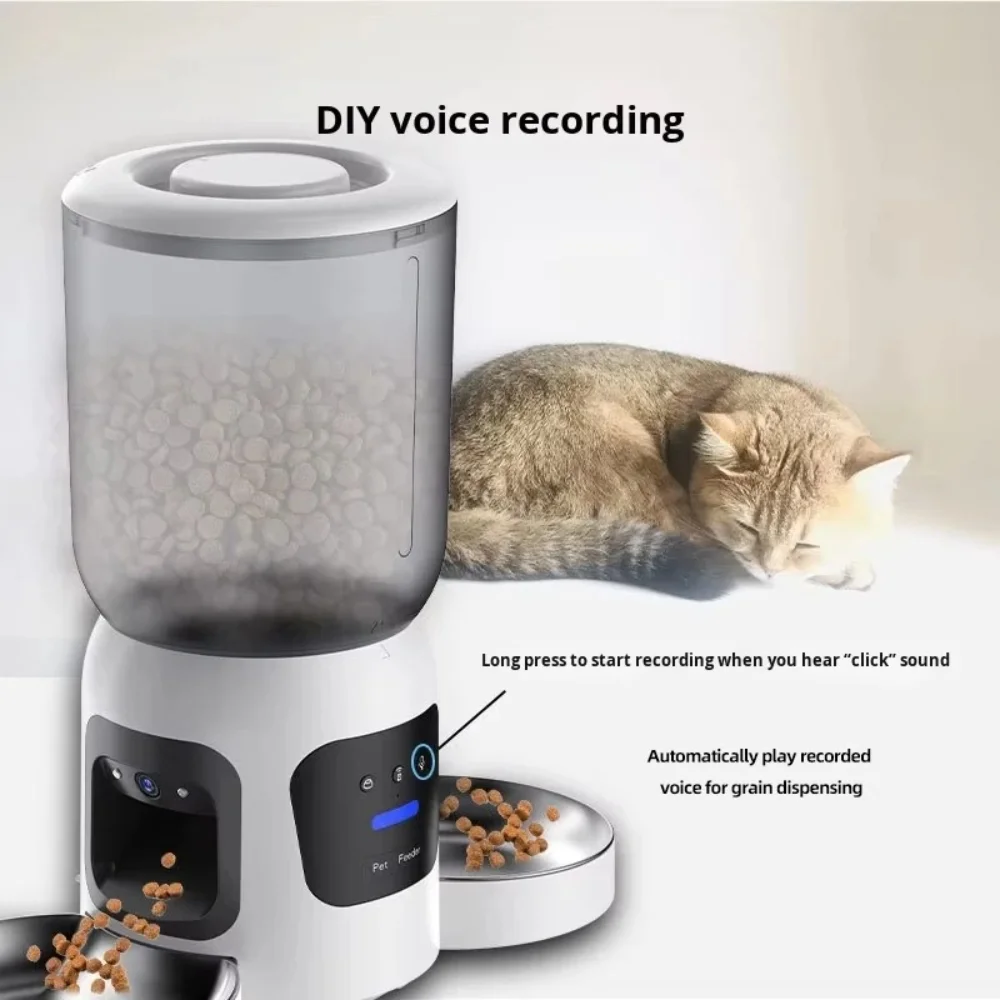 

6L Automatic Feeder with Camera Dual Bowls Smart Pet Feeder Dual Camera Monitoring APP Remote Calling Timing Voice Recording
