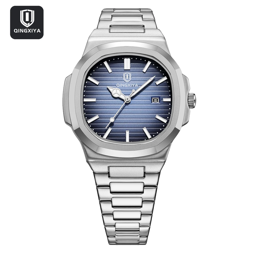 QINGXIYA, nuevo reloj de cuarzo cuadrado de lujo, reloj de negocios resistente al agua para hombre, reloj luminoso de moda con fecha de acero inoxidable para hombre, reloj