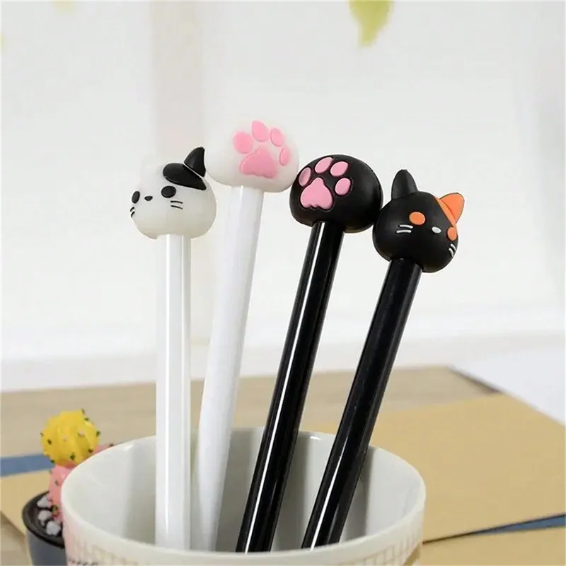 One pack of randomly selected four creative cartoon cute orange ear cat paws neutral pen water pen black student neutral pen sta