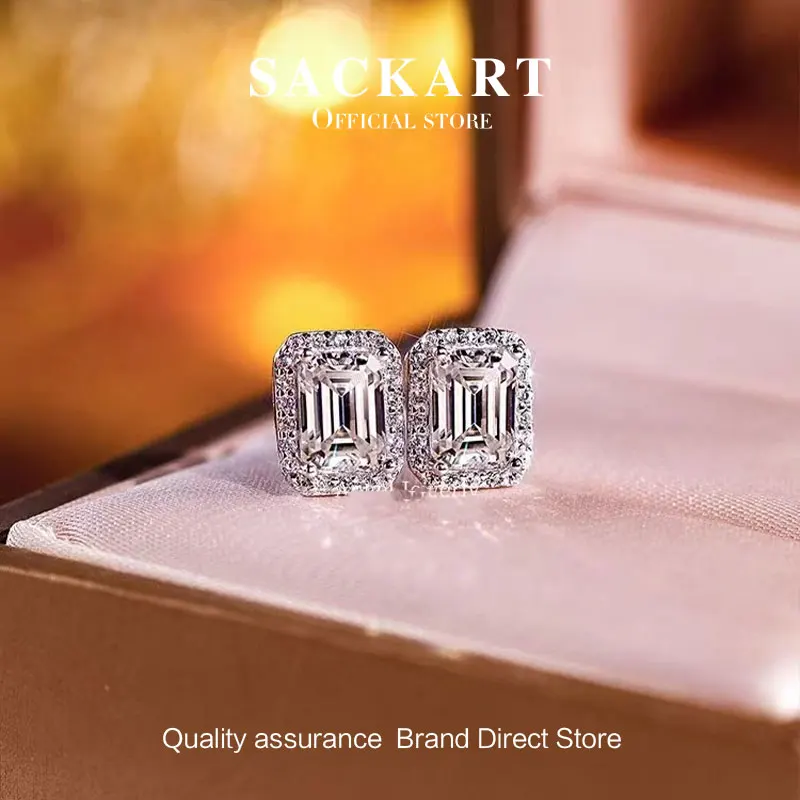 SAKCKART Moissanite Earrings Old Mine Cut Jewelry and Accessories Set 925 Sterling Silver White Luxury Drop Women Original Hoops