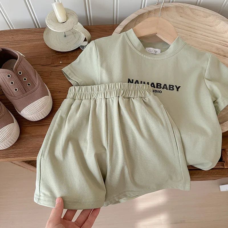 Children's suit summer boys and girls loose casual comfortable Korean version printed alphabet brother and sister suit sports 4