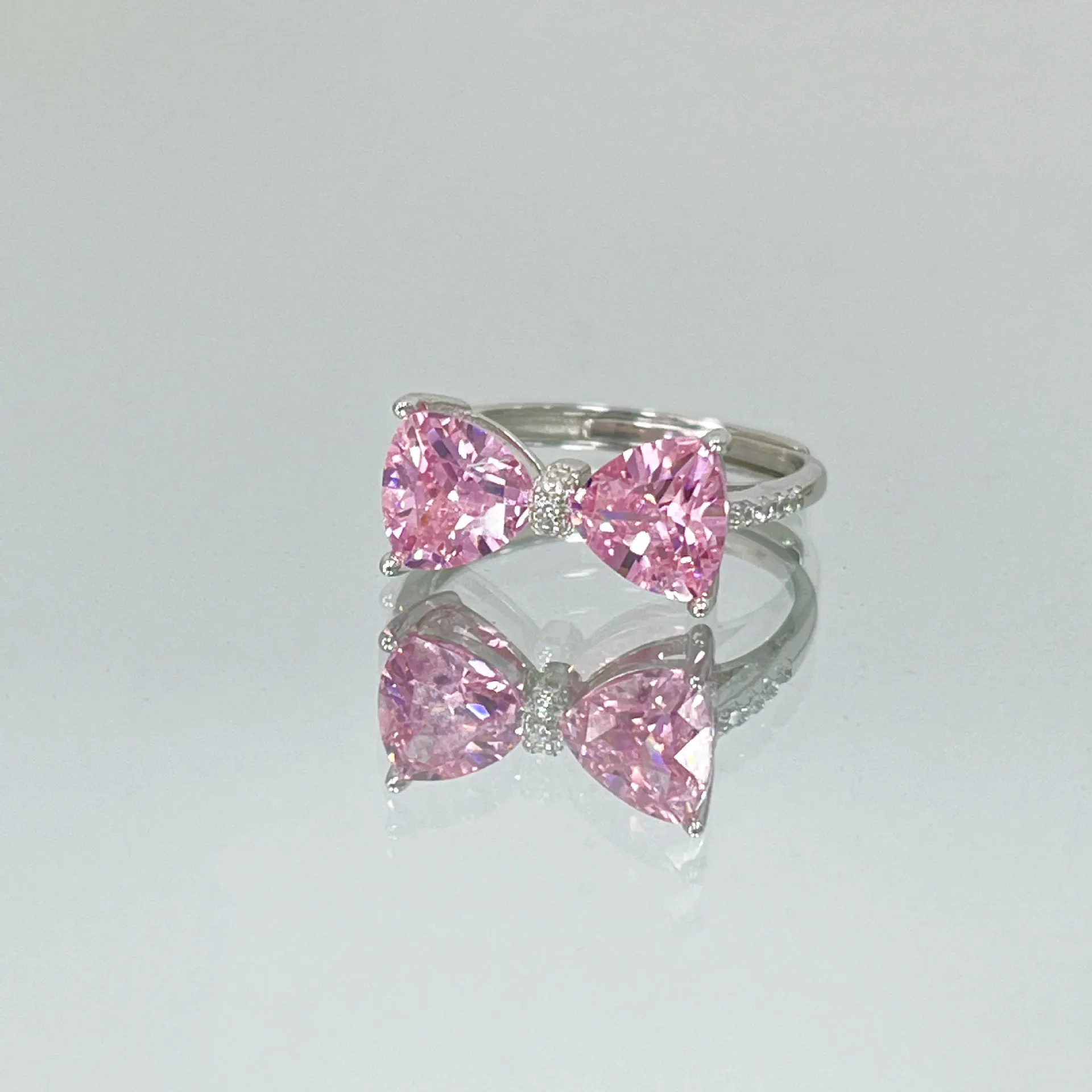 RYJU-Bague en argent regardé 925 avec nœud papillon pour femme, bijoux de mariage romantiques, design unique, élégant, délicat, rose, tendance de la mode