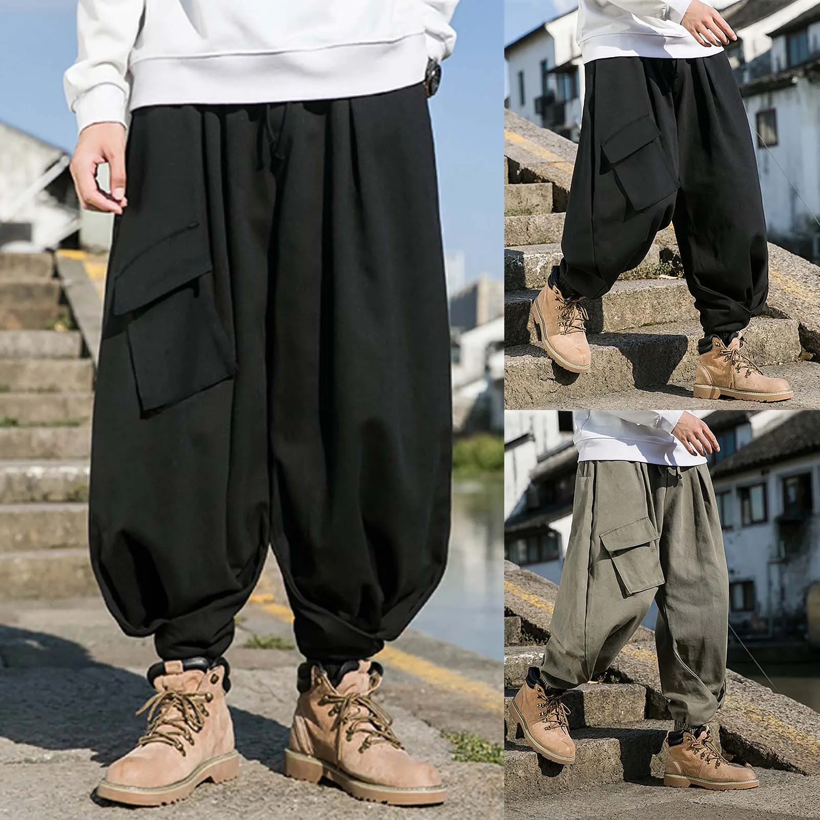 

Pretty Pants Wide Legged Cotton Pants with American Retro Hip Hop Large Pockets Design Sense Wide Leg Work Punch Pants Fashion