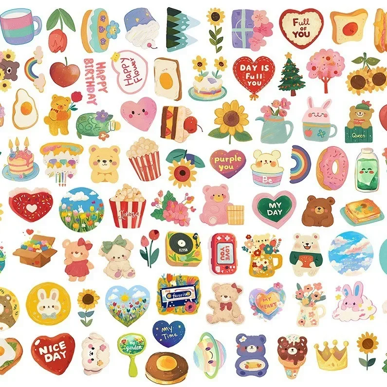 108 قطعة من ملصقات الألوان المائية الأصلية الكورية اللطيفة على شكل دب كرتوني للدراجات اليدوية مقلمة الشارات