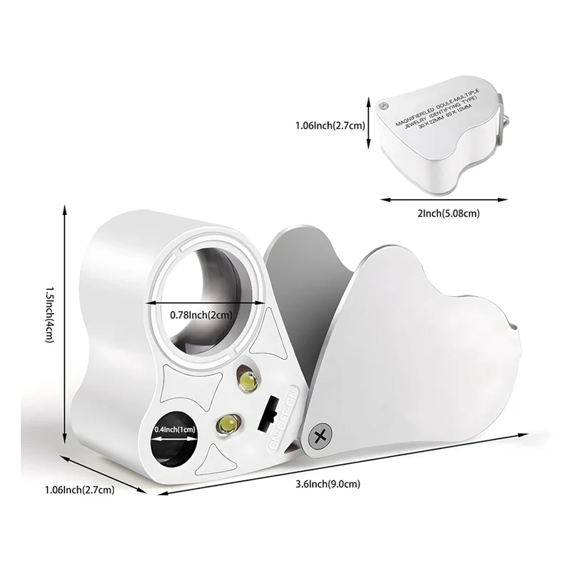 Top-30X 60X Jewelers Loupe, Illuminated Jewelers Eye Magnifier, Foldable Jewelry Magnifiers With Bright LED Light For Gems