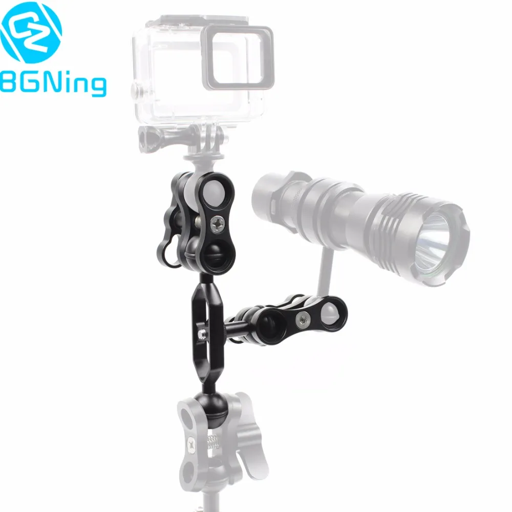 Aluminiumlegierung Tauchen Licht Taschenlampe Dual Kugelgelenk Arm und 2 Schmetterling Clip Klemmhalterung für Unterwasserfotografie Kamera – Detail 13
