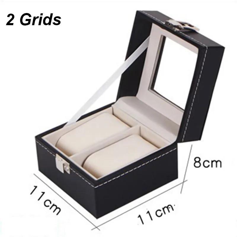 NONE DELESYS Klassischer Stil 2/3/4/5/6/8/10/12/20 Slots PU-Leder Uhrenvitrine Organizer Schmuck Aufbewahrungsbox mit Glasplatte 4