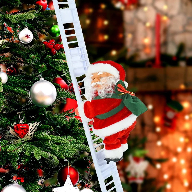 Kid Electric Climbing Ladder Santa Claus Plush Doll Christmas Decorations Xmas Tree Ornaments Creative Music Toys Hanging Decor