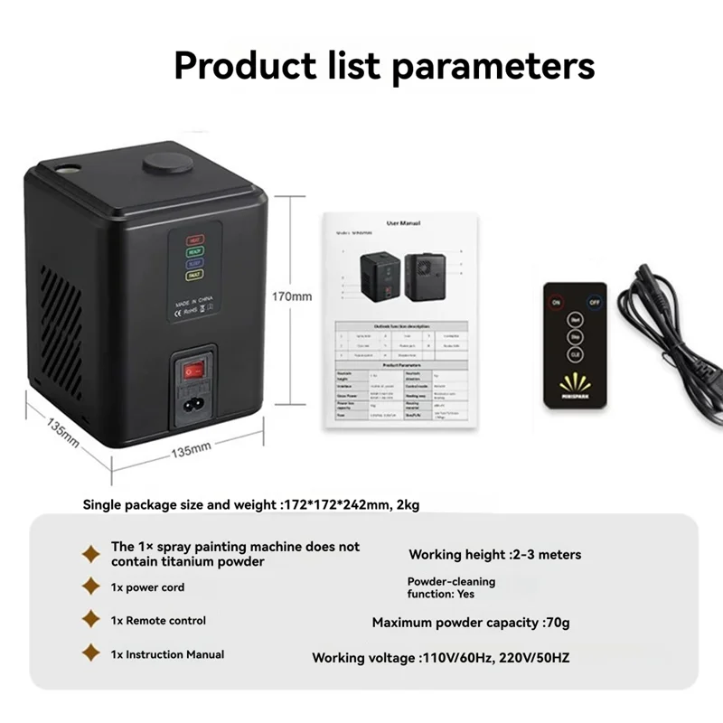 CABE-FX ウェディングイベント用ミニコールドスパークマシン ポータブル自動安全遮断機能付き EUプラグ