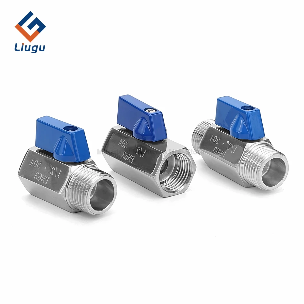 304/316L صمام كروي صغير من الفولاذ المقاوم للصدأ، 1/8 "1/4" 3/8 "1/2" 3/4 "BSPT NPT أنثى ذكر الموضوع، صمام مقبض أزرق للمياه/الزيت #4