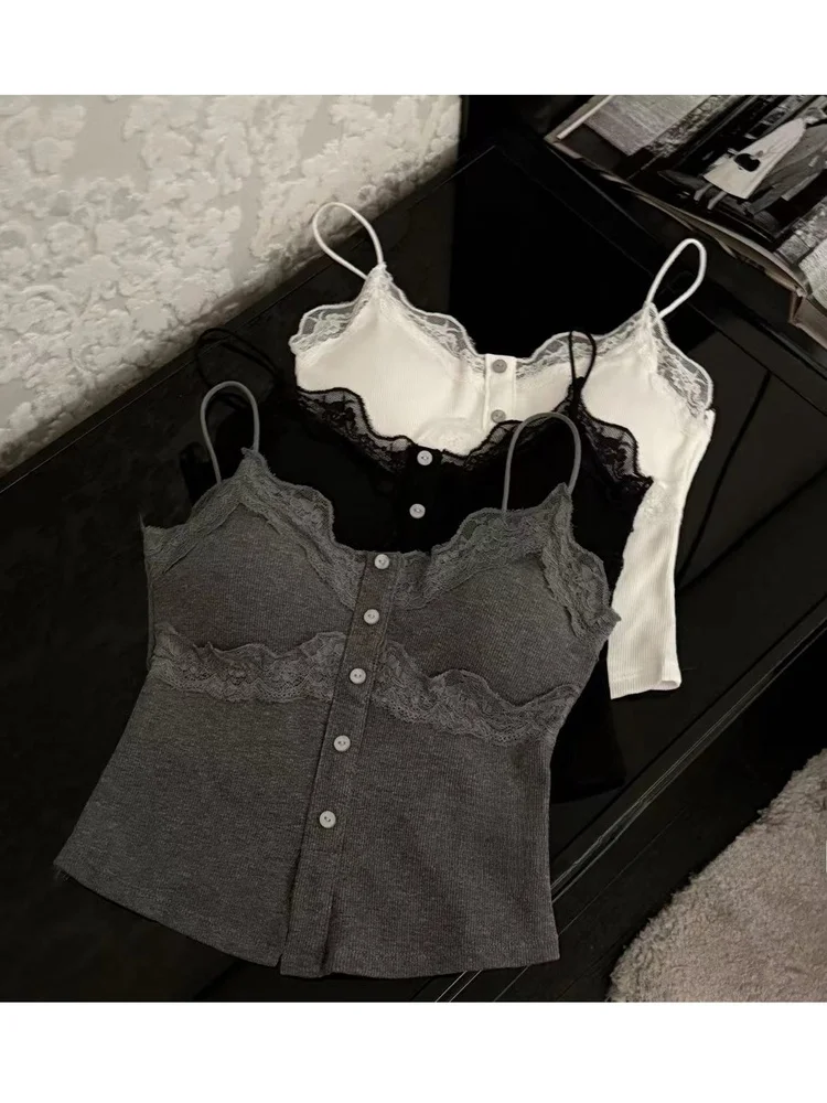 

Chien Lace Inner Tank Top Women's Skin-friendly Knitted Vest Sexy Outerwear Commute Sle ort Length Cotton Blend Elastic Fit