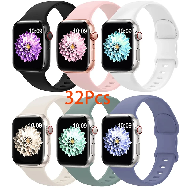 

Ремешок силиконовый для смарт-часов, браслет для iWatch Series Ultra 8 7 6 5 4 3 2 1 SE, 32 шт.