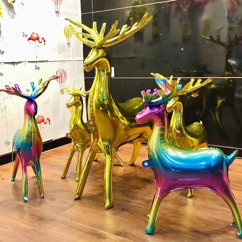 2pcs 4D Christmas Standing Deer Balloons Elk Foil Balloons Xmas Gold Deer Christmas Balloons Party Decoration Inflatable Baloon