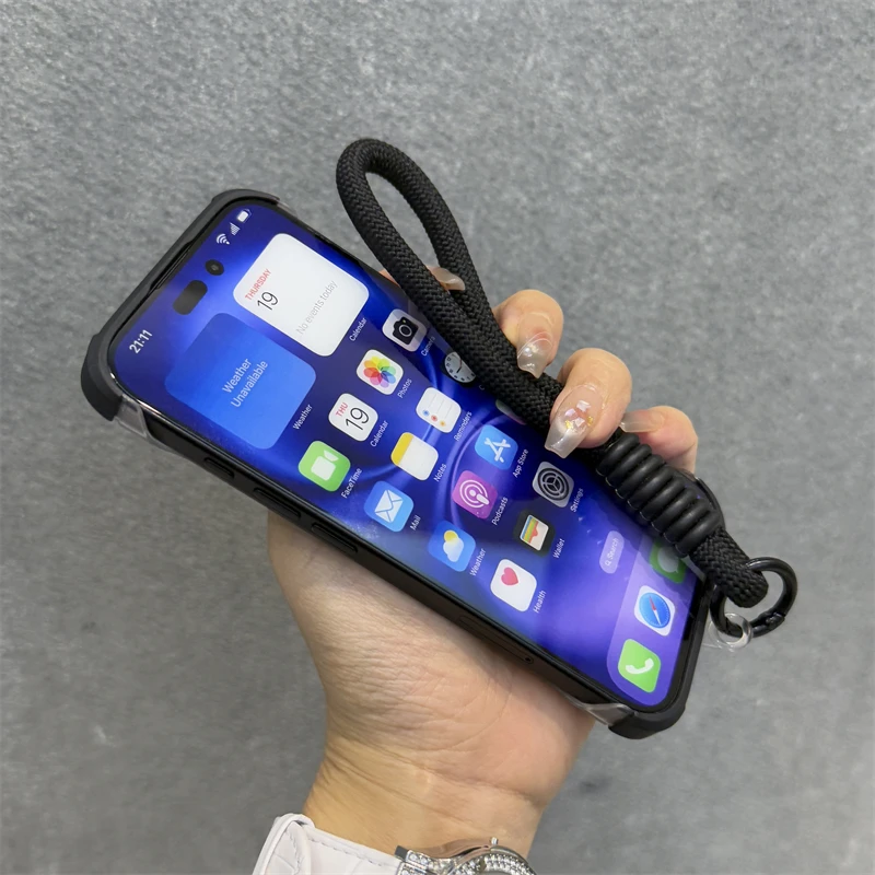 Frameless For Magsafe Magnetic Matte Case For iPhone 16 Pro Max 12 13 14 15 Plus Wrist Strap Cord Soft Shockproof Bumper Cover