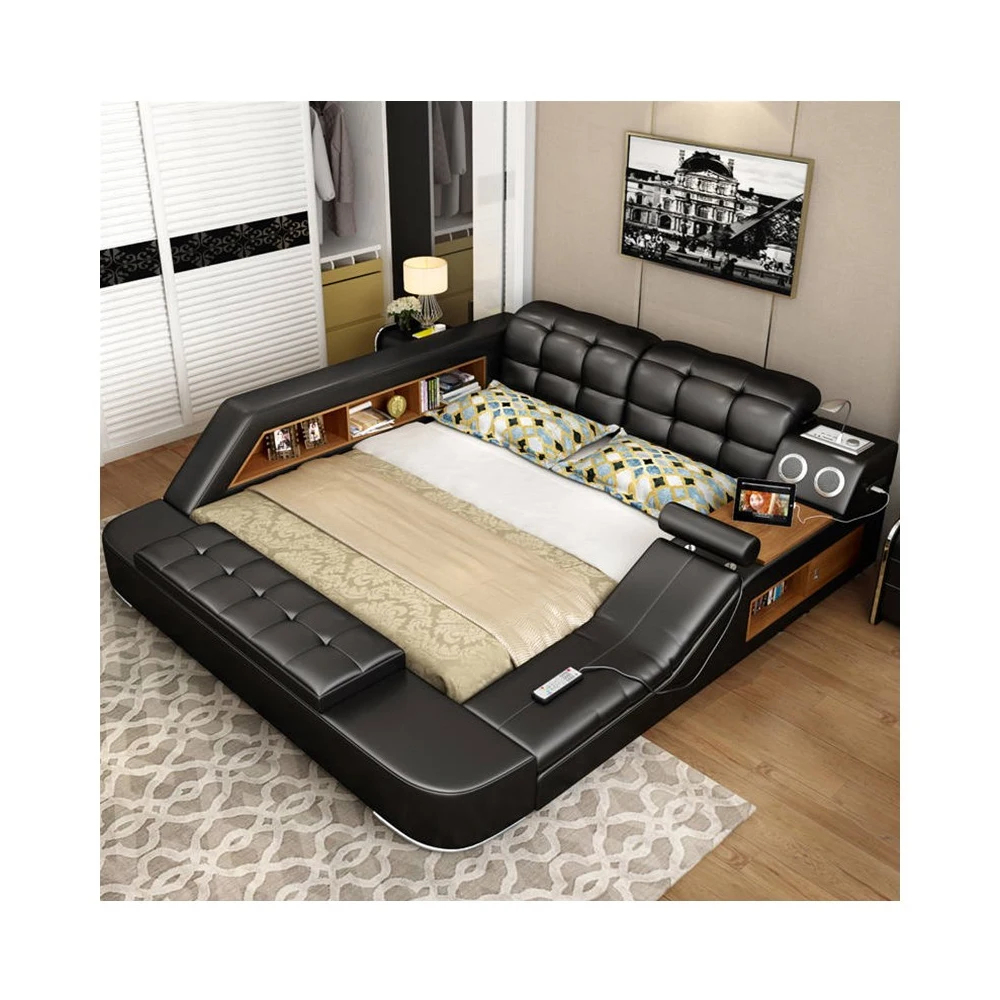 New Design Leather Soft Double Bed King Size Smart Message Bed Modern Storage Multi-function Tatami Beds