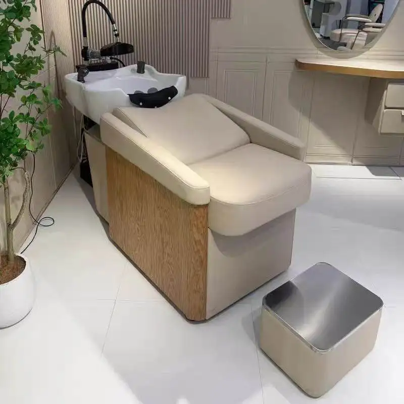 #￥forYicheng Wholesale Luxury Shampoo Chair Salon Backwash Unit Upholstered Hair Washing Station Salon Furniture for Sale