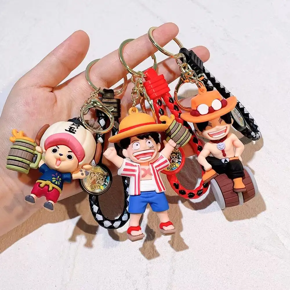 

One Piece Anime Keychain Cute Couple Key Rings for Men Women Car Backpack Car Luffy Sabo Resin Action Key Chain Birthday Gifts