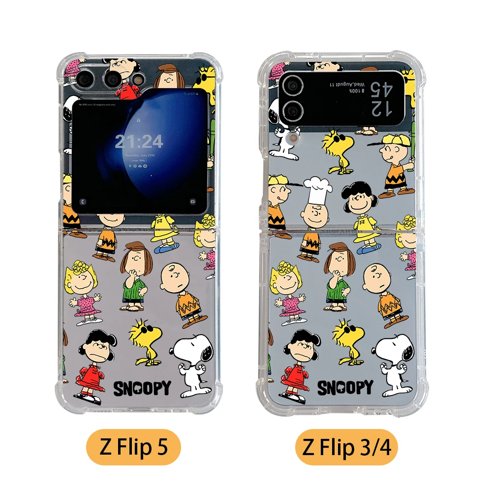 Cartoon Cute Snoopies custodia trasparente per telefono per Samsung Galaxy Z Flip 3 4 Z Flip 5 Z Fold 4 5G PC Cover posteriore morbida Anti-caduta