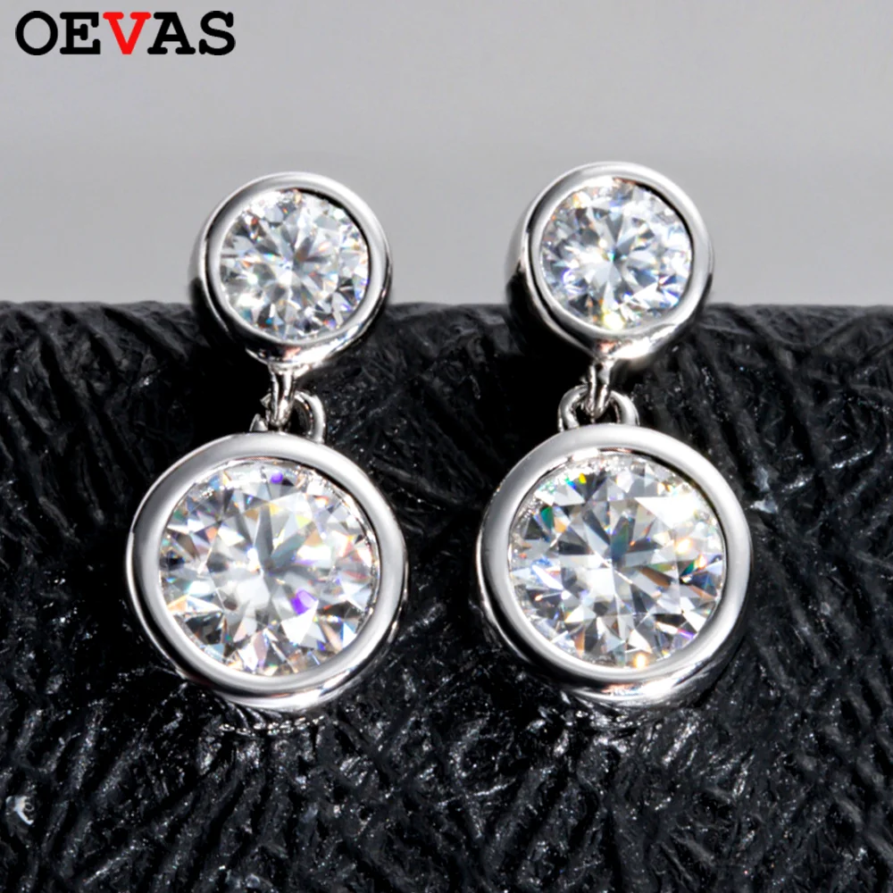 

OEVAS 2.6cttw Full Round Moissanite Drop Earrings 100% 925 Silver Plated 18K Gold Bubble Lab Diamond For Women Party Jewelry