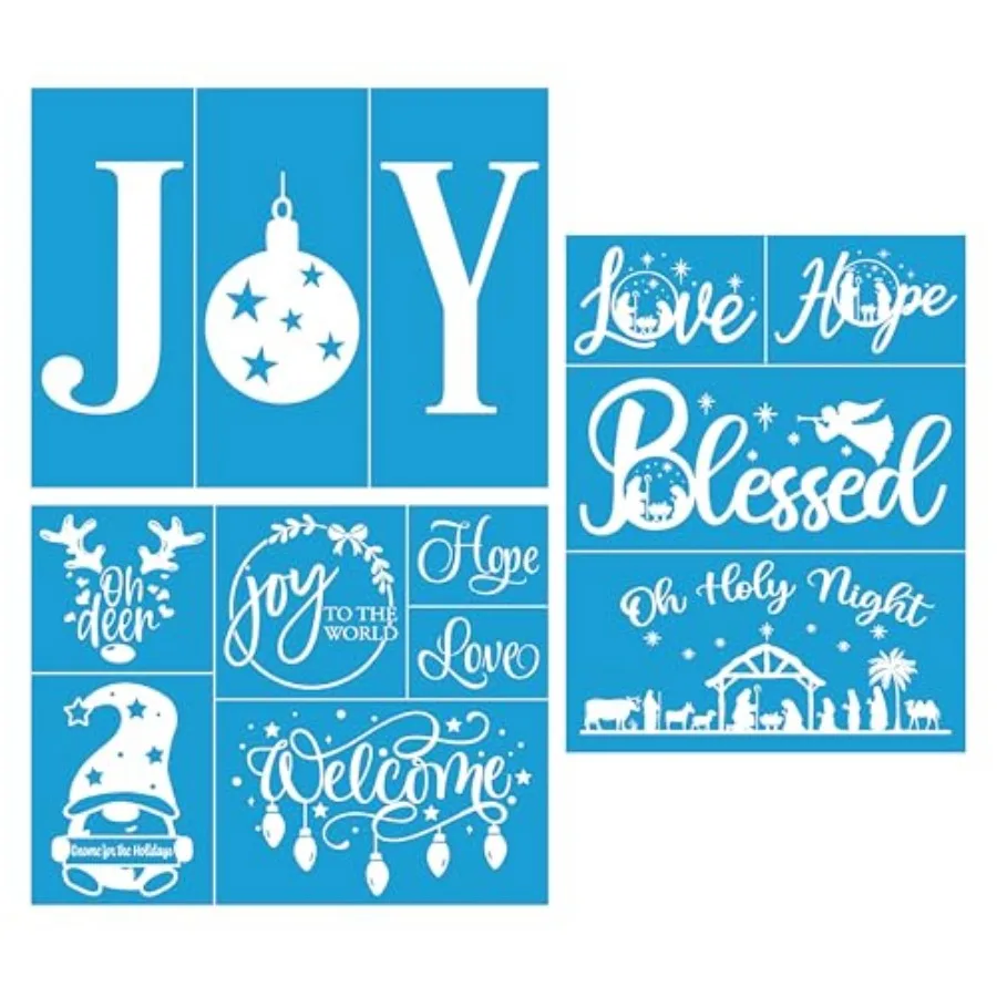 3Pcs Xmas JoyandLove Silk Screen Stencils, Mesh Stencils, 8.5"x11" Reusable, With Adhesive, For Christmas Decoration, For Wood,