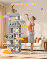 Hzuaneri 170 cm Large Cat Tree, Cat Tower for Maine Cat, Multi-Level Scratching Post with Large Perch, Washable Mat