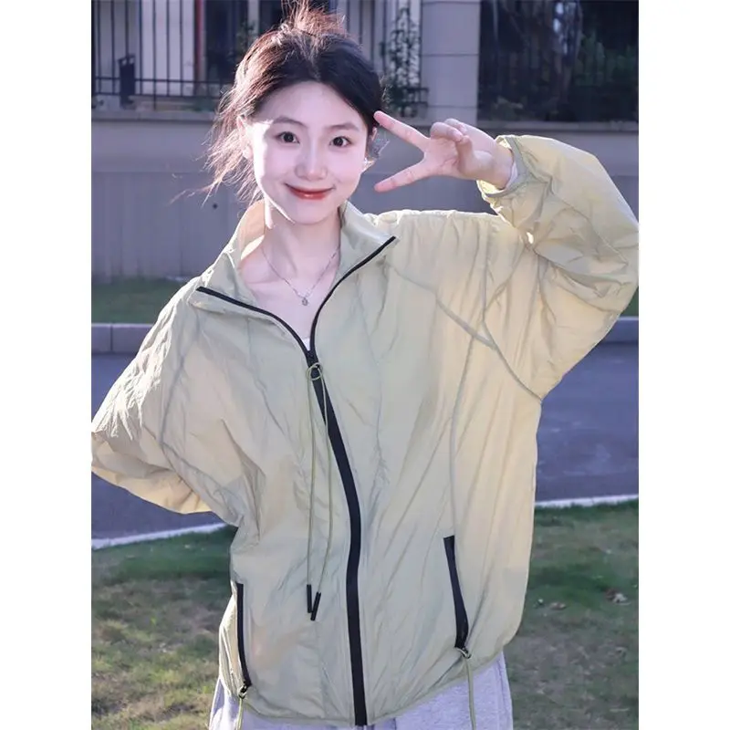 Korean Version Sporty Style Design Sense Simplicity Commuting Zipper Solid Color Women's Sun Protection Clothing Summer 2024