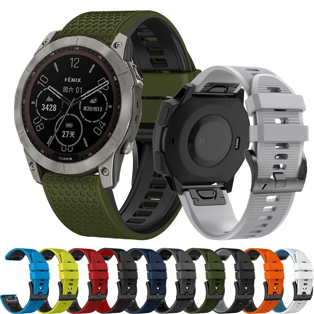 QuickFit 22mm 26mm Silicone Strap For Garmin Fenix 8 E 7X 7 Pro Solar/6X/Epix/Forerunner 965/Instinct 2X/Enduro 3 Two Tone band