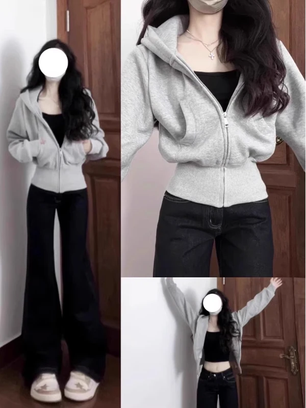 

ay Толстовка ort Jaet, женский осенне-зимний облегающий топ с застежкой на талии, американский Sle, маленький размер, весенне-осенний наряд