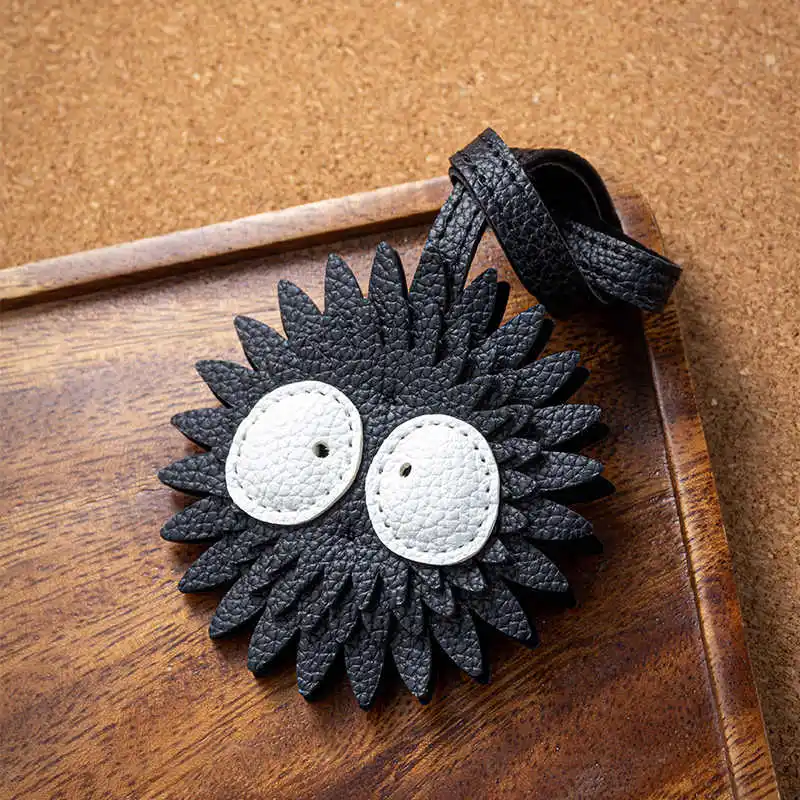 

Dustbunny Soot Sprite Leather Keychain Black Coal Ball Handmade Cute Stuff Inspirational Gifts for Women Car Backpack Purse Acc