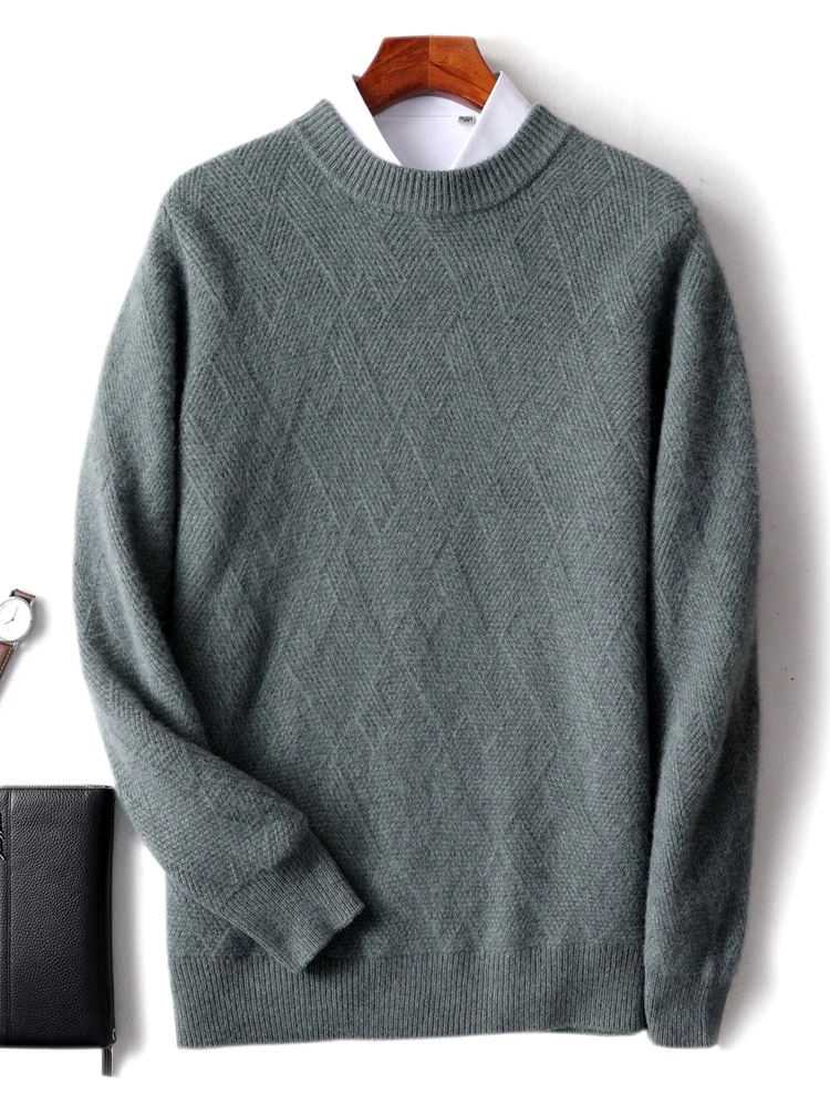 CHICUU Autumn Winter Men\'s Cashmere Sweater Thick O-neck Wool Pullover 100% Merino Wool Knitwear Cable Knitting Comfy Sweater