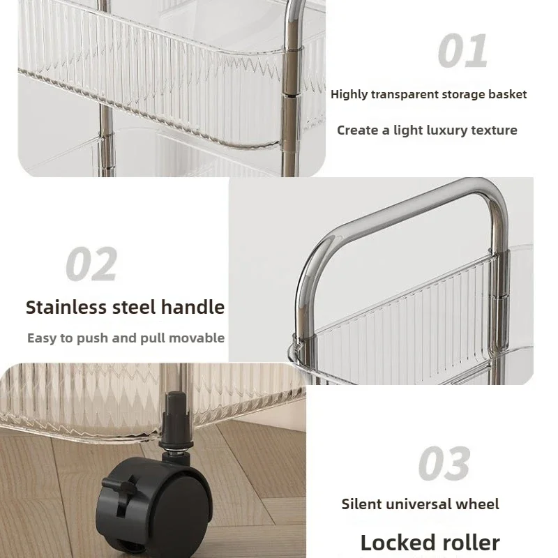 رف متنقل مع عربة تخزين عجلة عربة دوارة من الأكريليك الشفاف عربة منزلية لمنظم أشتات مستحضرات التجميل للوجبات الخفيفة