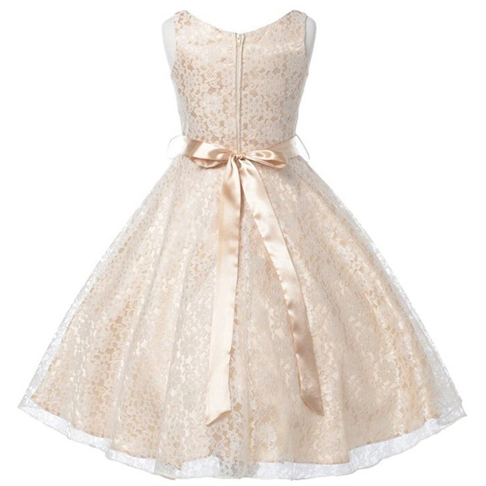 LPATTERN Vintage Dress for Girls Lace Sleeveless V-Neck Children\'s Party Dress with Belt Toddler Kids Daily Costume for Summer