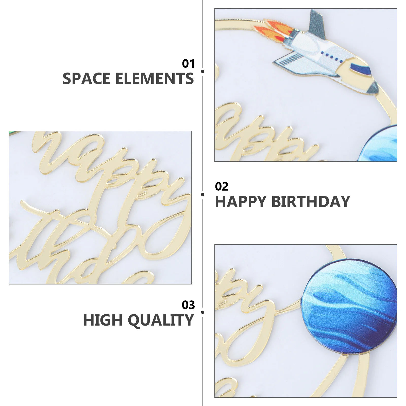 

2Pcs Acrylic Cake Toppers Birthday Party Decoration Space Style Creative Cake Ornament Baking Decorative Inserting Cards