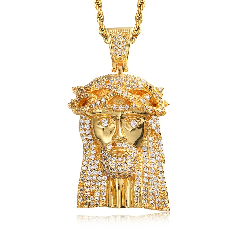 

Hip Hop 3A+ CZ Stone Paved Bling Iced Out Big JESUS PIECE Pendants Necklaces for Men Rapper Jewelry Gold Silver Color