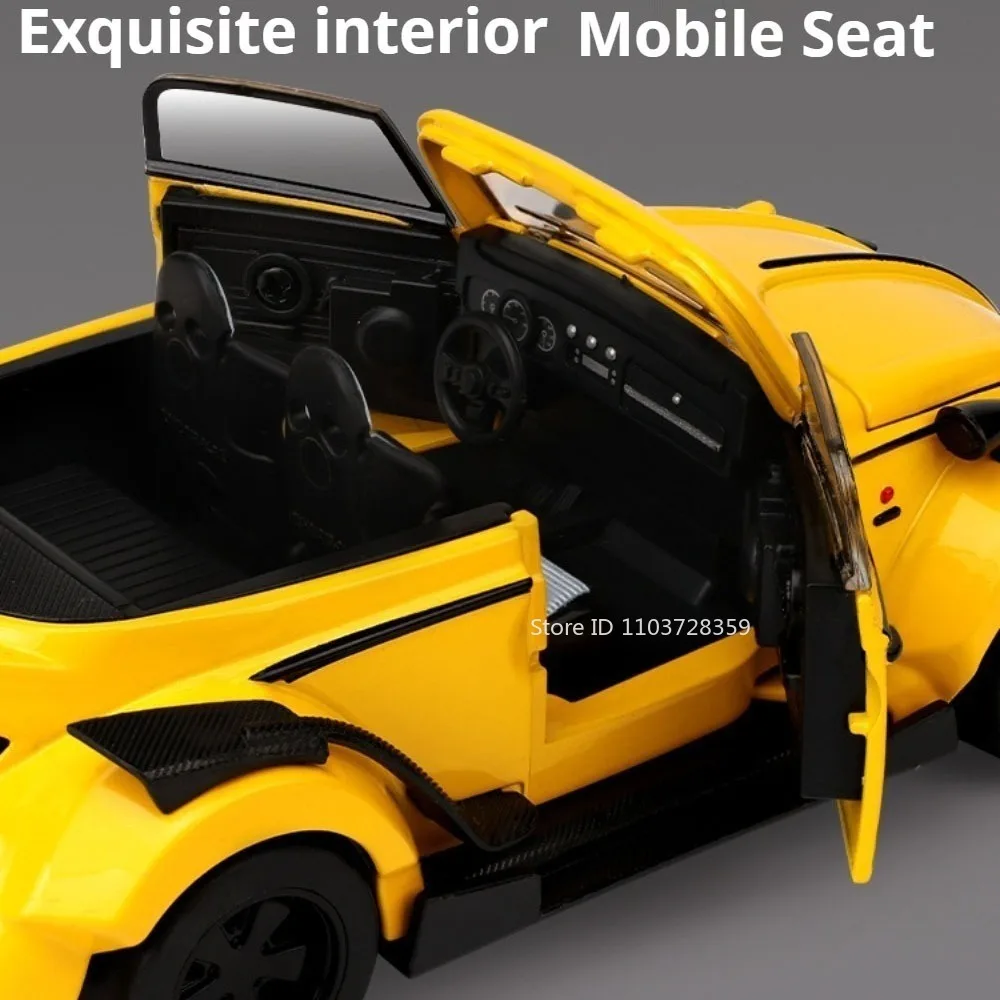 1:32 Scale Car Toy Beetle Models Alloy Diecast Doors Opened Pull Back Sound Light Rubber Tires Simulation Vehicle for Kids Gifts - view 5