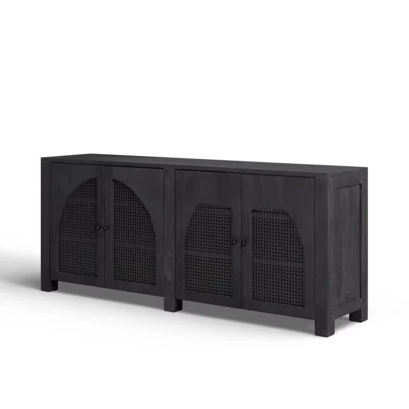 

*Solid Wood Sideboard Cabinet with 4 Doors 78'' Reeded Buffet Wabi-Sabi Design Style for Home Living Room Furniture